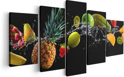 Artaza Canvas Schilderij Vijfluik Fruit Met Water Op Zwart Achtergrond - 100x50 - Foto Op Canvas - Canvas Print