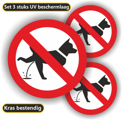 Jerma - Honden hier Niet Plassen Sticker - 3 st - 1x Ø 15 cm en 2x Ø 10 cm- Vinyl - zelfklevend