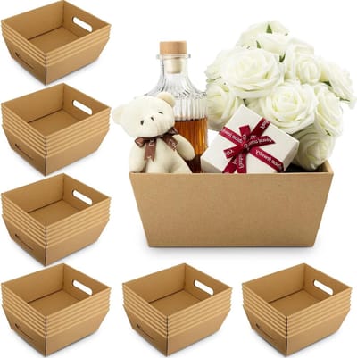 Kartonnen Mandjes - Opbergbakjes - Cadeaus Presenteren - Met Handvatten - 34 Stuks - Kraft