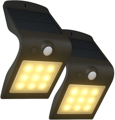 FlinQ Geisha 2-PACK - Solar Wandlamp Buiten - Buitenlamp op Zonne Energie met Bewegingssensor - LED Tuinverlichting met Dag en Nacht Sensor - Buitenverlichting - Zwart