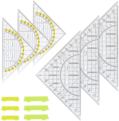 SnelShoppen - Set van 3 Kleine & 3 Grote Transparante Geo Hoekdriehoekjes - Flexibel Meetgereedschap voor Lengtes en Hoeken - Perfect voor Tekenen, On