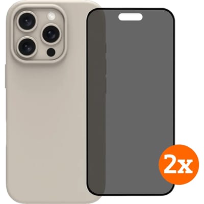 BlueBuilt Back Cover iPhone 16 Pro Beige + Privacy Filter Screenprotector Glas Duo Pack
