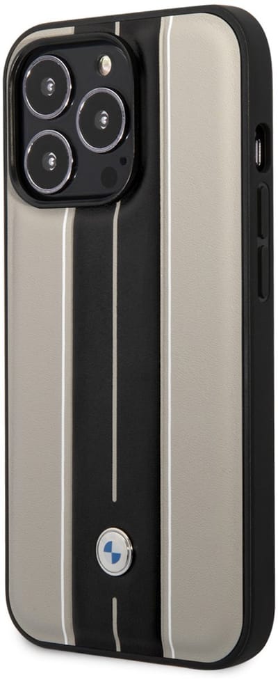 BMW iPhone 14 Pro Back cover case - Leather Signature - Hot Stamp Lines - Beige