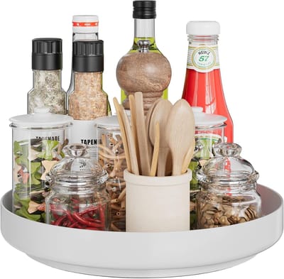 Famanu - Metalen dienblad 32 cm draaibaar wit keuken organizer