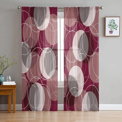 Cirkellijnen Rood Dicht Modern Bedrukte Tule Gordijnen voor Slaapkamer Balkon Raam Decor Creatieve Mode Huis Transparant Gordijn 135W x 114H(cm) gray