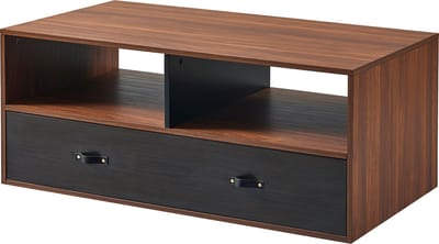 Teamson Home Henry Salontafel met PU Lederen Handvaten - Donker Bruin/Zwart - 42 x 23.75 x 18 (Inch)