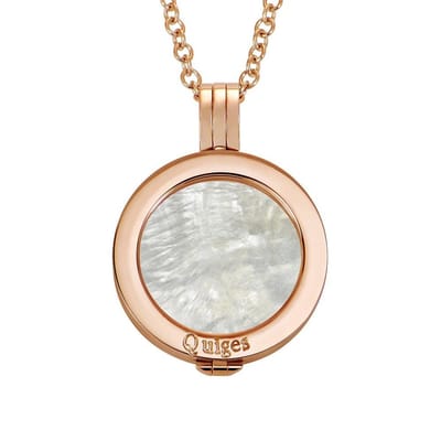 Quiges Munthouder met Ketting en Munt 25mm Schelp Beige - RVS Roségoudkleurig - EPRHZ208
