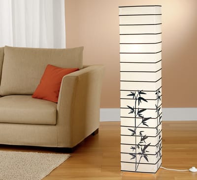 Trango 1212L Design Vloerlamp *JAPAN* Rijstpapier Lamp *HANDMADE* in Wit met Decoratieve Staven & Bamboe Motief I incl. 2x E14 LED lampen - Vorm: hoekig - Hoogte: ca. 125cm - Woonkamer lamp - Vloerlamp