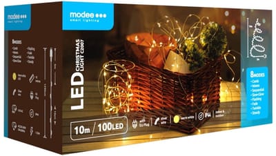 Modee Lichtsnoer Kerst 10 Meter - Kerstverlichting voor Buiten en Binnen - 100 LED Lampjes 8 Lichtstanden - IP44 - 2550K - Warm Wit Licht - Per stuk