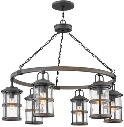 Hinkley LED Kroonluchter | 6X E27 Max 60W | IP44 | Dimbaar | Aged Zinc with Driftwood Grey