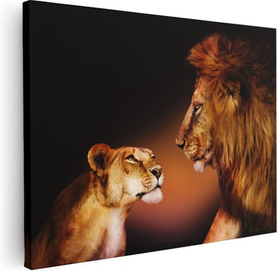 Artaza Canvas Schilderij Leeuwenkop - 40x30 cm - Klein - Wanddecoratie Dierenkop - Muurdecoratie Woonkamer - Kamer Accessoires