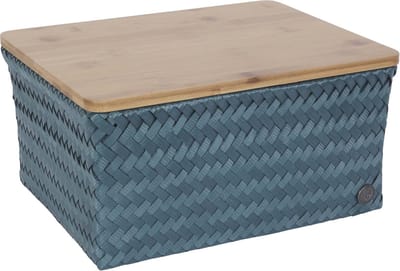 Opbergmand met bamboe deksel - Mand - Speelgoedmand - Woonkamer - Kinderkamer - Luiertafel - Babykamer - Handed By -Top Fit large - staalblauw - steel blue