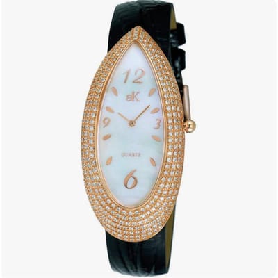 Adee Kaye Collection Poire Accents de Cristaux Cadran Nacre Blanche Quartz AK2527-LRG Montre pour Femme blanc