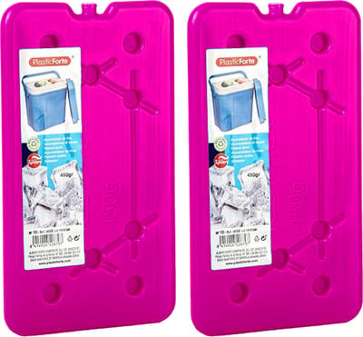 Plasticforte koelelementen 450 gram - 2x - 14 x 25 x 1 cm - roze - voor koelbox en koeltas