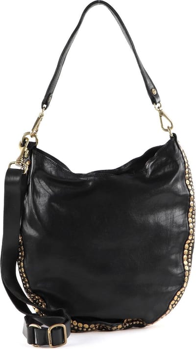 CAMPOMAGGI Leren Schoudertas Shoulder Bag Nero Zwart