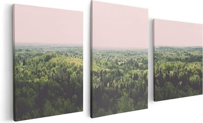 Artaza Canvas Schilderij Drieluik Eindeloze Bos Met Groene Bomen - 120x60 - Foto Op Canvas - Canvas Print