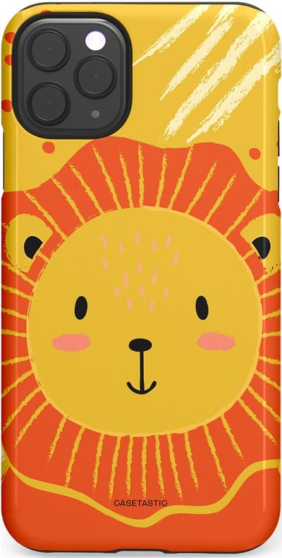 Casetastic hoesje geschikt voor Apple iPhone 11 Pro Max - Dubbellaagse bescherming - Vrolijke leeuw - Fashion Case - Goud Rood Oranje