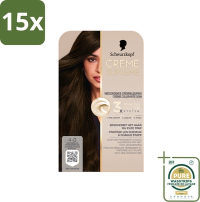 15 x Schwarzkopf - Haarkleuring - Creme Supreme 4-0 - Natuurlijk Donkerbruin - 245g - Grootverpakking - Haarkleuring - Permanent - Donkerbruin - 100% Grijsdekking - Haarverzorging