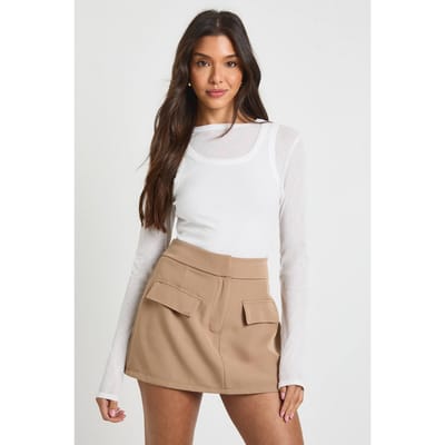 boohoo Dames Gemêleerde Tailored Skort Met Zakdetail | Steen | Maat: 34
