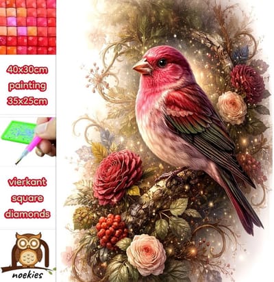 40x30cm Diamond Painting vogel bloemen (vierkant) nr 179