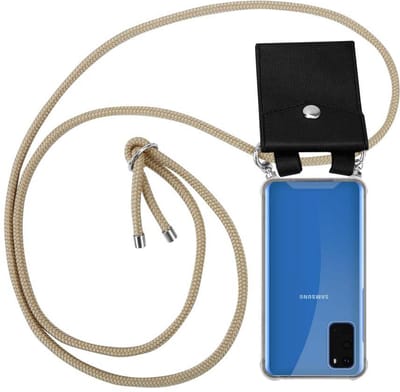 Cadorabo Hoesje geschikt voor Samsung Galaxy S20 in GLANZEND BRUIN - Silicone Mobiele telefoon ketting beschermhoes met zilveren ringen, koordriem en afneembaar etui