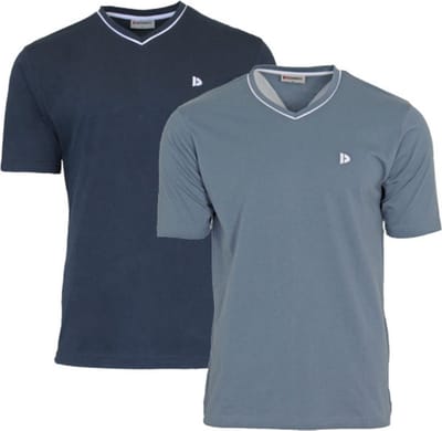 2-Pack Donnay - T-shirt (Berno) - Sportshirt - V-hals shirt - Heren - Black/Light Denim blue (784) - maat S