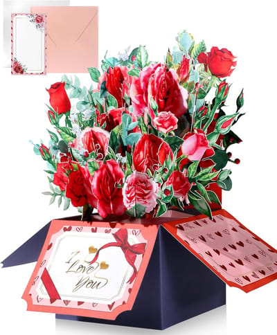 Pop Up Valentijnsdag kaart - 3D bloemen wenskaart voor liefde en vriendschap