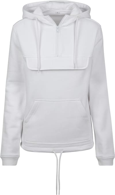Build Your Brand - Sweat Pullover Dames Hoodie met halve Rits - White maat 3XL