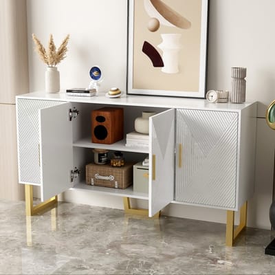 STILVORA Dressoirs - Opbergkast Met Hoogglans Deuren En Verstelbare Planken - Modern Design - MDF - Wit - 150x40x82 cm