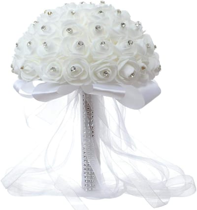 Bruidsboeket Kristal - Bruiloft Decoratie - Feestelijke Aankleding - Duurzaam Materiaal - 28cm Hoog - Wit