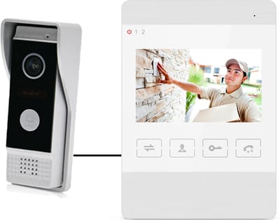 Doorsafe 7110 - camera deurbel met regenkap en intercom - 2 draads van deurbel naar wit 4 inch scherm - opslag beelden op 16Gb SD-kaart - deuropener aansluitbaar