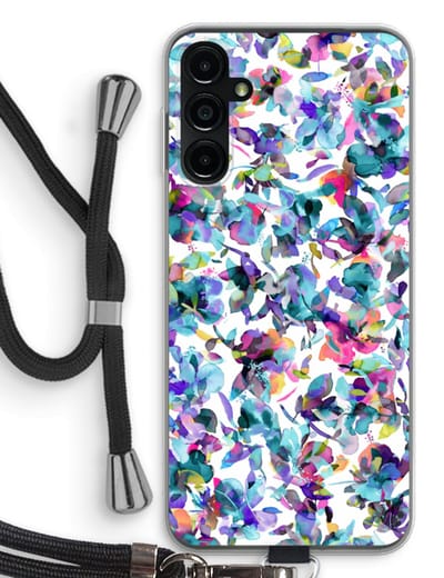 Case Company® - Hoesje met koord geschikt voor Samsung Galaxy A14 hoesje met Koord - Hibiscus Flowers - Telefoonhoesje met Zwart Koord - Bescherming aan alle Kanten en Over de Schermrand