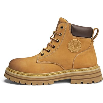 Dikke Zool Hoogteverhogende Leren Dames Koppel Werkschoenen Heren Motorlaarzen Hoge Top Outdoor Werkkleding Enkellaarsjes 35 beige