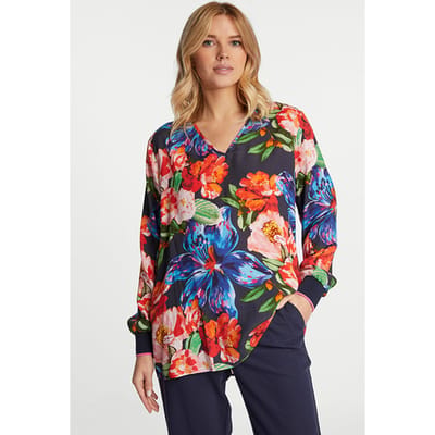 Rich & Royal Printed V-neck Blouse With Knit Cuffs Red Salsa Maat: 34 | Blouses Outlet | Dames | Rood