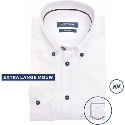 Ledûb Overhemd Extra Lange Mouw Uni Color Easy Care Cotton Blend Mouwlengte 7 Wit-Donkerbruin / male