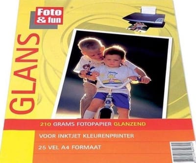 Foto & fun fotopapier A4 glans voor inkjetprinter 210 grams - 25 vel
