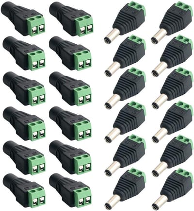12 Paar DC Plug Connectoren 5.5 x 2.1 mm, 12V/24V Voedingsadapter Terminalblok, 2-Pins Stekker Set voor Elektronische Toepassingen
