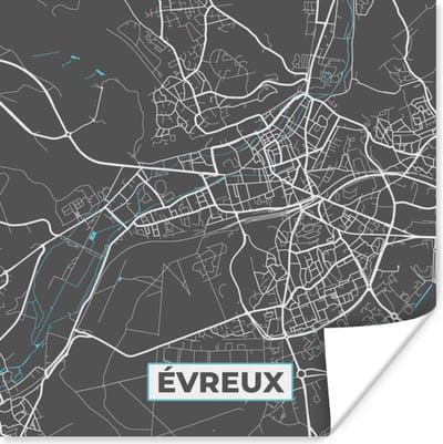 Poster Évreux - Frankrijk - Plattegrond - Stadskaart - Kaart - 100x100 cm XXL