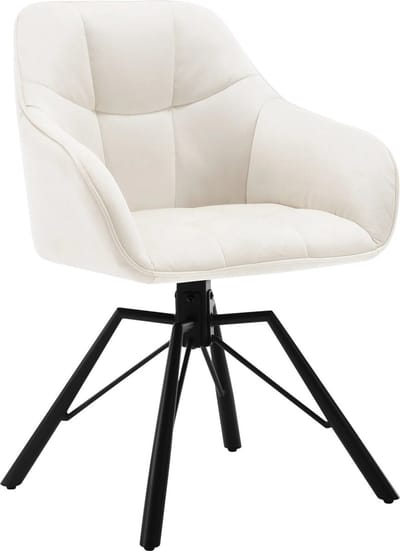 BukkitBow - Eetkamerstoel / Keukenstoel - Dik gevoerde Velvet/Fluweel Stoel - 360 Graden Draaibaar - Zithoogte 48CM - Cremé/Wit
