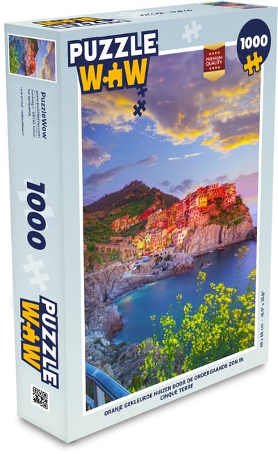 Puzzel Oranje gekleurde huizen door de ondergaande zon in Cinque Terre - Legpuzzel - Puzzel 1000 stukjes volwassenen