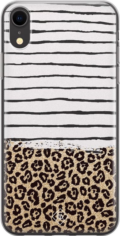 Casimoda® hoesje - Geschikt voor iPhone XR - Luipaard strepen - Siliconen/TPU telefoonhoesje - Backcover - Luipaardprint - Bruin/beige
