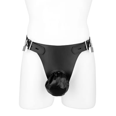 Rimba Bondage Play - Kuisheid Slip Voor Mannen Met Twee hangsloten - Leer - Verstelbaar - Zwart