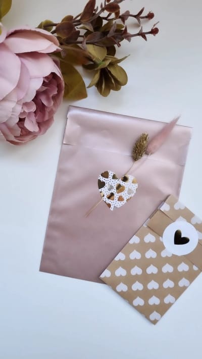 Papieren - Retro / Vintage - Traktatiezakjes - Uitdeelzakjes - Verjaardagzakjes - Feestzakjes - Rosé Goud / Poeder Papier - 12.5 x 20 cm | Geboorte - Verjaardag - Bruiloft - Feest - Babyshower | Traktatie - Kado - Geschenk | DH collection
