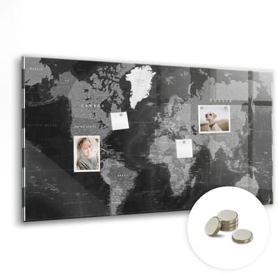 Tulup Glassboards - Zwarte wereldkaart Magneetbord - 120 cm x 60 cm - Zwart en wit Magneetbord Rechthoekig - Gratis 5 Sterke Magneten - Organizer Muur - Magnetic Board - Magneetbord Design - Planning Muur - Magnetisch Bord