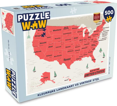 Puzzel Kleurrijke landkaart VS vintage stijl - Legpuzzel - Puzzel 500 stukjes