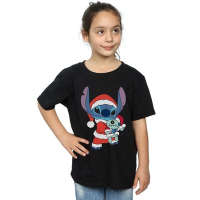 Disney Meisjes Lilo en Stitch Kerstmis T-shirt Katoen (Zwart)