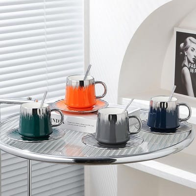 Koffiekop met Lepel Keramiek Hoge Waarde Pak Souvenir Kantoorbeker Zilveren Waterbeker Scandinavische Beker Meisjes Cadeau 230ML white