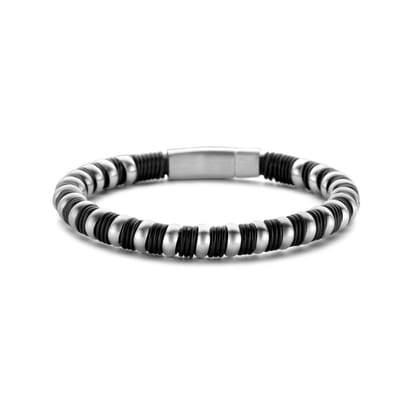 Frank 1967 Armband – 7FB-0545 - Zwart Leer & Staal – Zilverkleurig