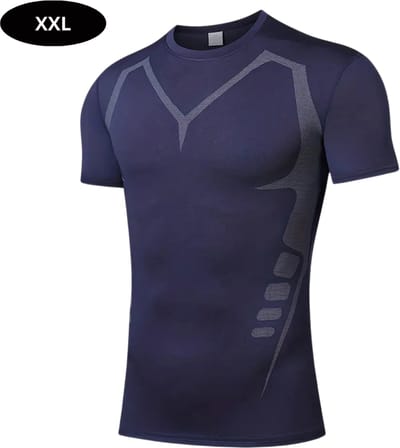 Livano Sportshirt Heren - Sport - Fitness - Compressie Shirt - Corrigerend Hemd - Sportkleding - Mannen - Blauw - 2 Stuks - XXL