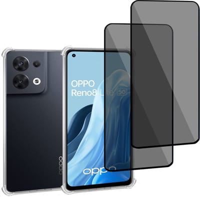 Geschikt voor OPPO Reno 8 Lite - Hoesje + 2x Screenprotector – Gehard Glas Cover + Shock Proof Case - Transparant